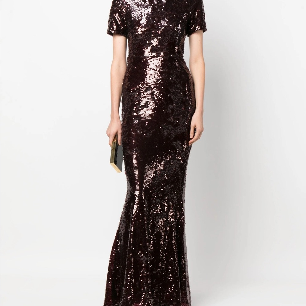 Self-Portrait Burgundy Sequin Maxi Dress